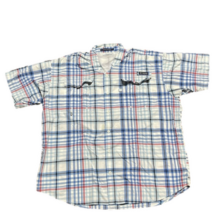 Columbia Super Bahama Red White Blue Plaid Short Sleeve Fishing Shirt Size XL